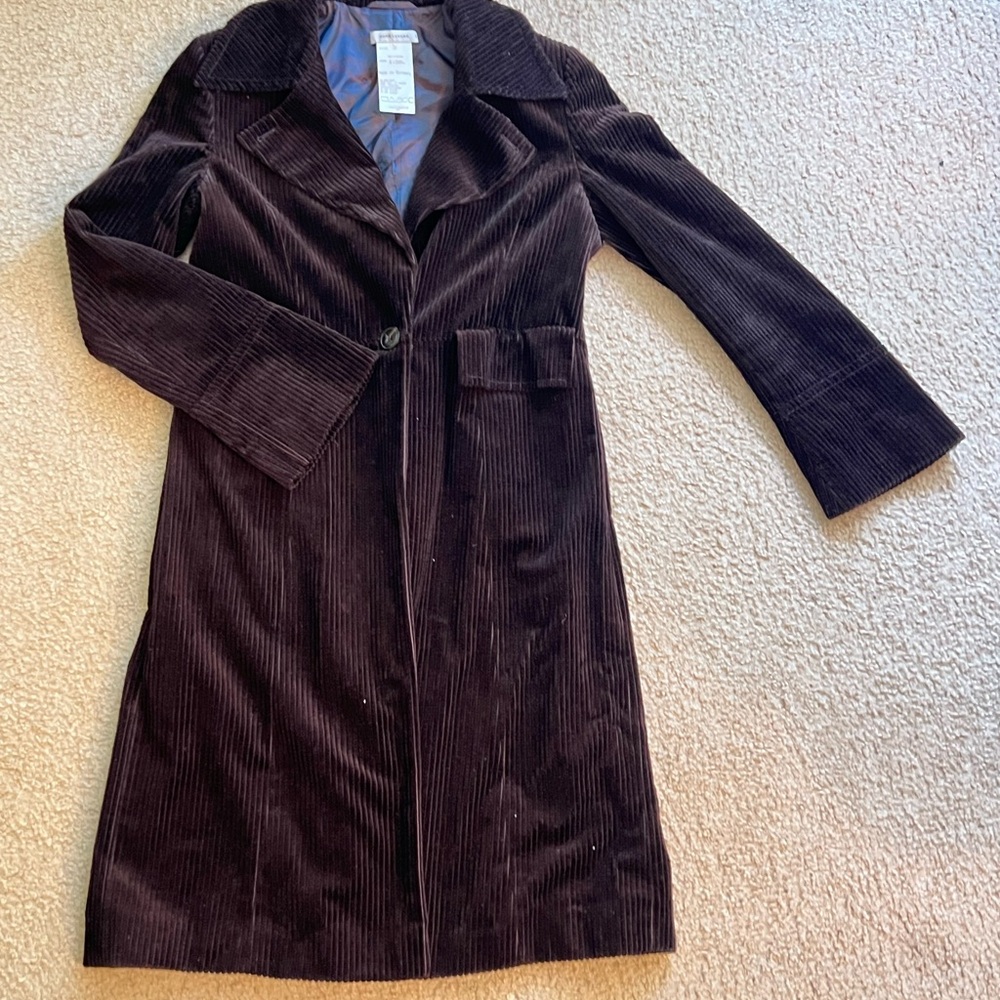 VTG René Lenard ribbed brown cotton corduroy long trench coat Germany size 38